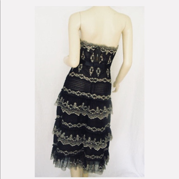 BCBGMaxazria |Tiered Black & Ivory Strapless Dress - Picture 3 of 8